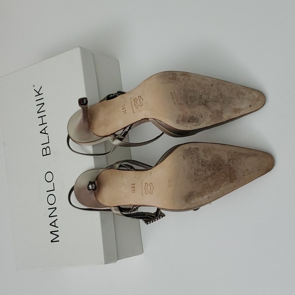 VTG Manolo Blahnik Crystal Satin Slingbacks in box- Carolyne 90s Mary Jane Esque - Picture 9 of 17